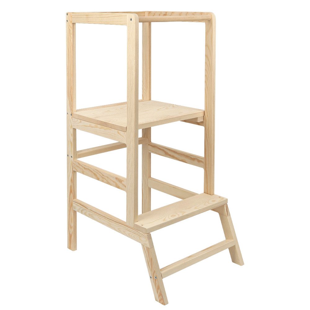 JEOBEST Stehhilfe Lernturm ab 1 Jahr, Learning Tower Tritthocker, (1 St), aus Kiefernholz, 3-Fach Höhenverstellbar