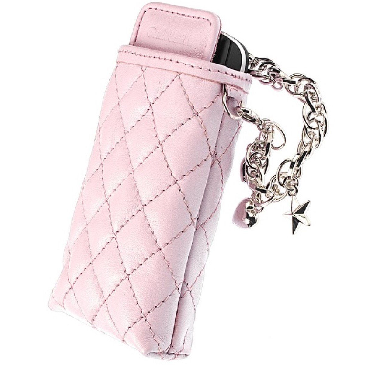 Krusell Handyhülle Coco Universal Tasche Pouch Schutz-Hülle Rosa, Steppmuster-Design Handy-Kette