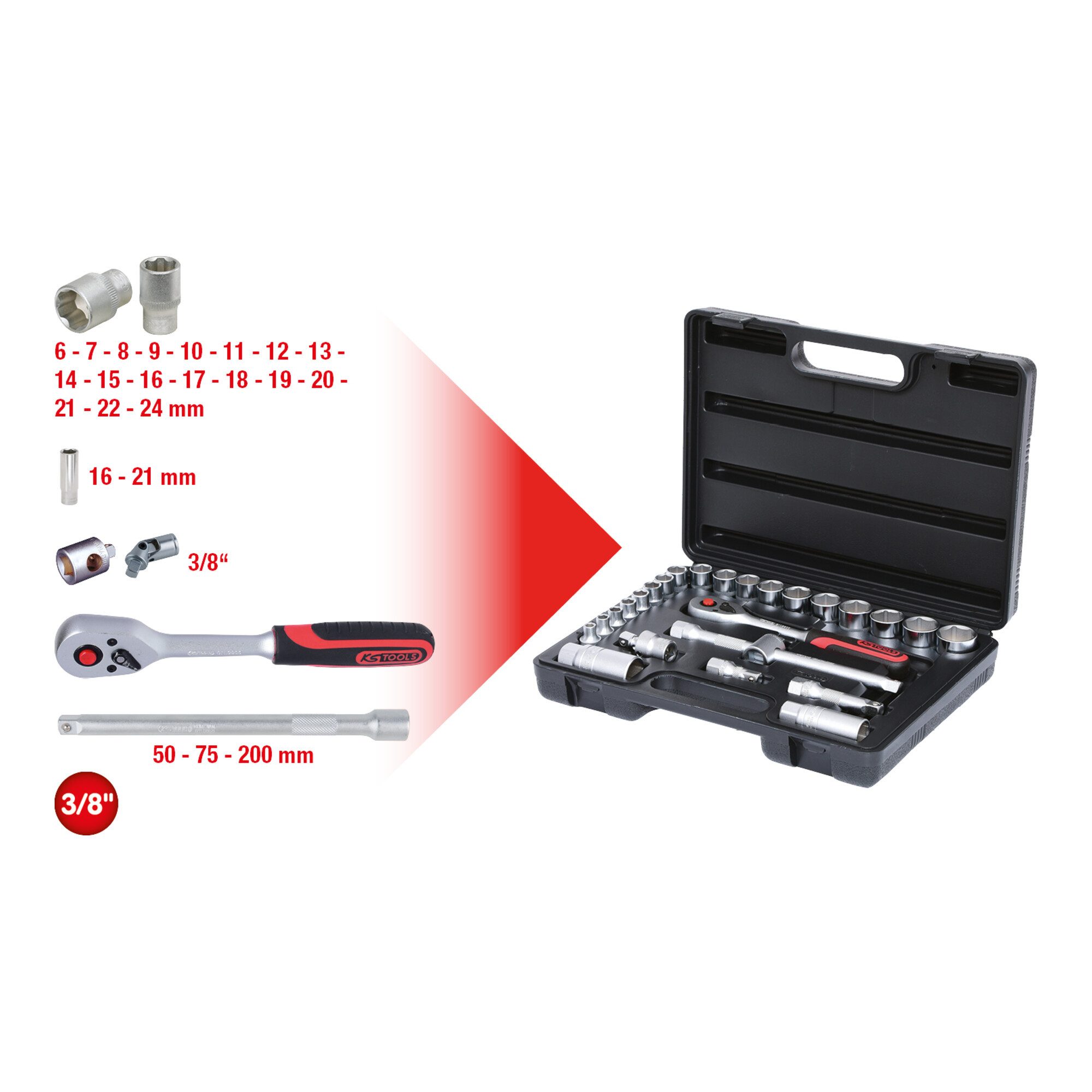 KS Tools Steckschlüssel KS Tools 3/8" Steckschlüssel-Satz, 26-teilig