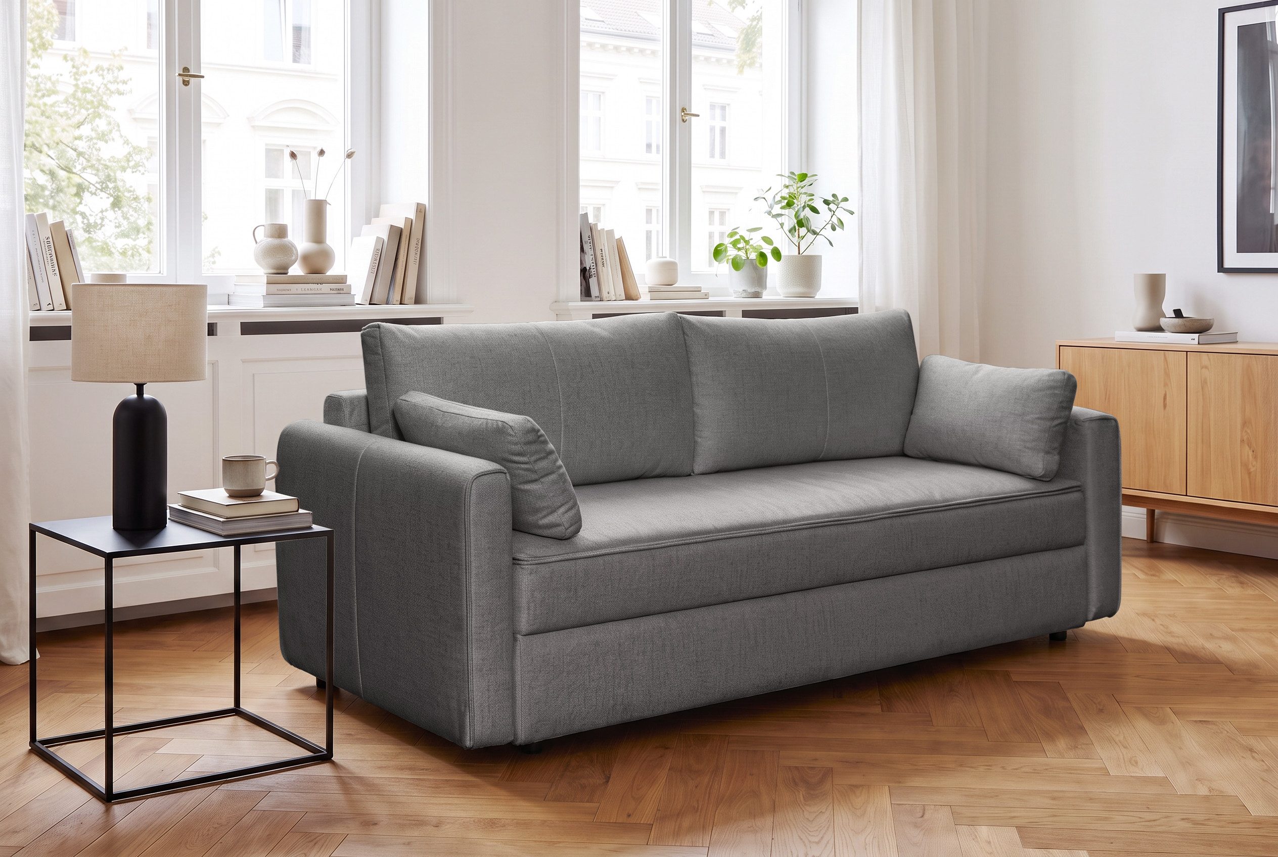 OTTO home Schlafsofa LIVVIA 3-Sitzer (224 cm), pflegeleichter Webstoff, Bettfunktion & Bettkasten, Premium Sitzkomfort (HR-Schaum/Federkern)
