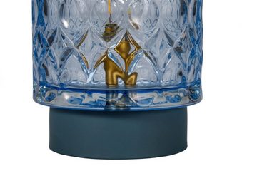 Pauleen LED Tischleuchte Chic Glamour mobile Blau Glas/Metall, LED fest integriert, Warmweiß, E14, Timer Batterie