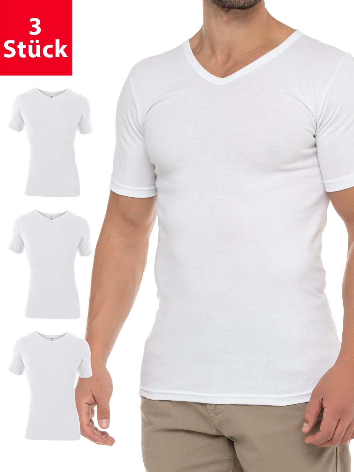 Kurzarmshirt Herren Business T-Shirt V-Neck Feinripp Baumwolle (1er/3er)