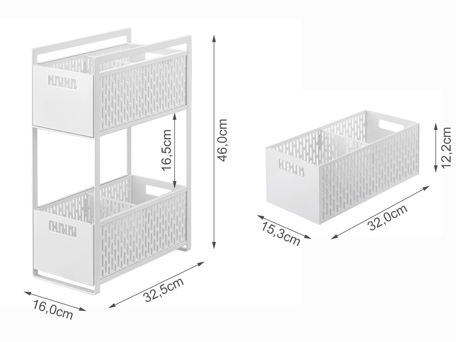 Yamazaki Küchenregal Tower Schrankregal Regal Küche Badezimmer schmal 2 Ebenen, Regal, Stauraum in Küche oder Bad, 2 Körbe, ausziehbar, Metall