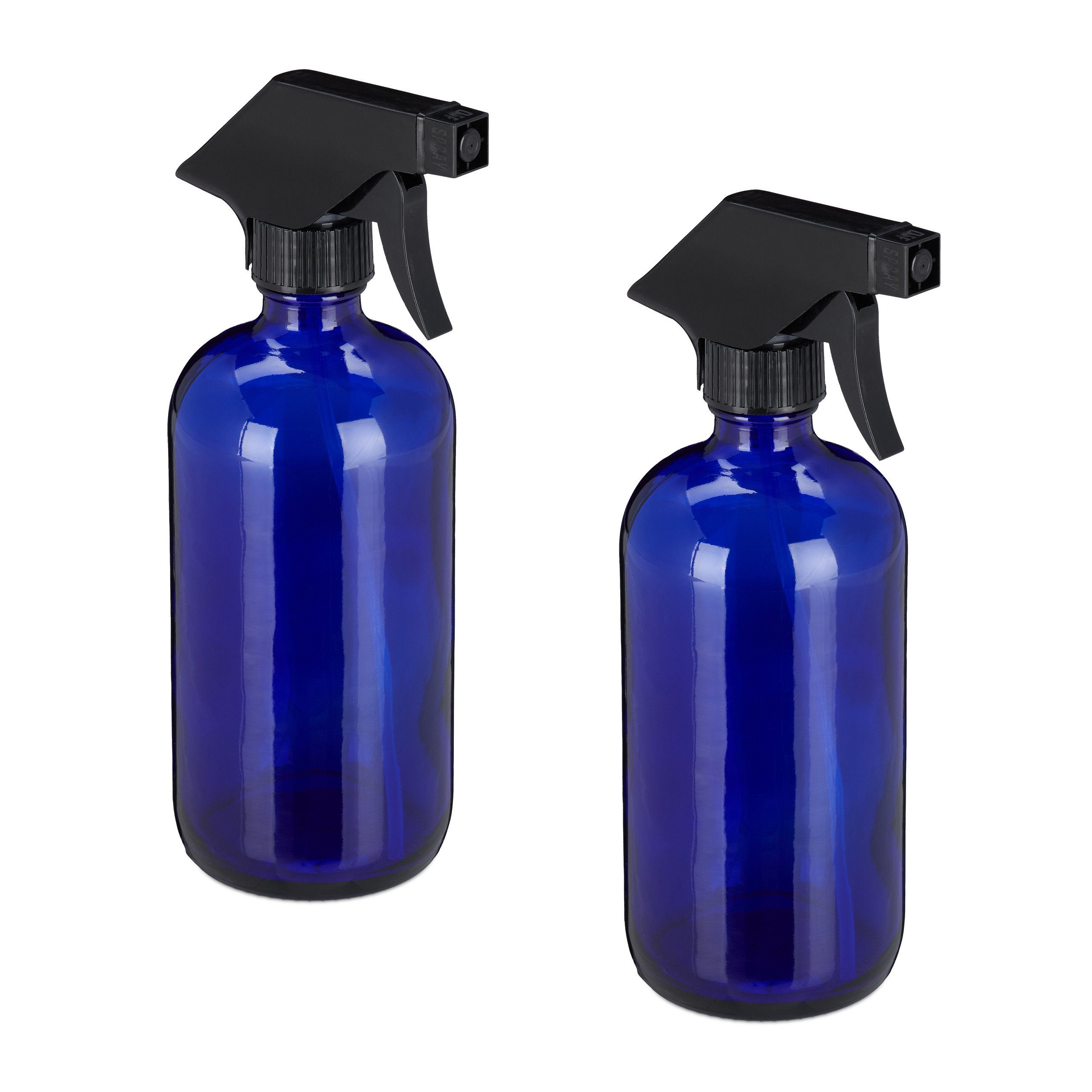 relaxdays Sprühflasche Sprühflasche Glas im 2er Set Blau