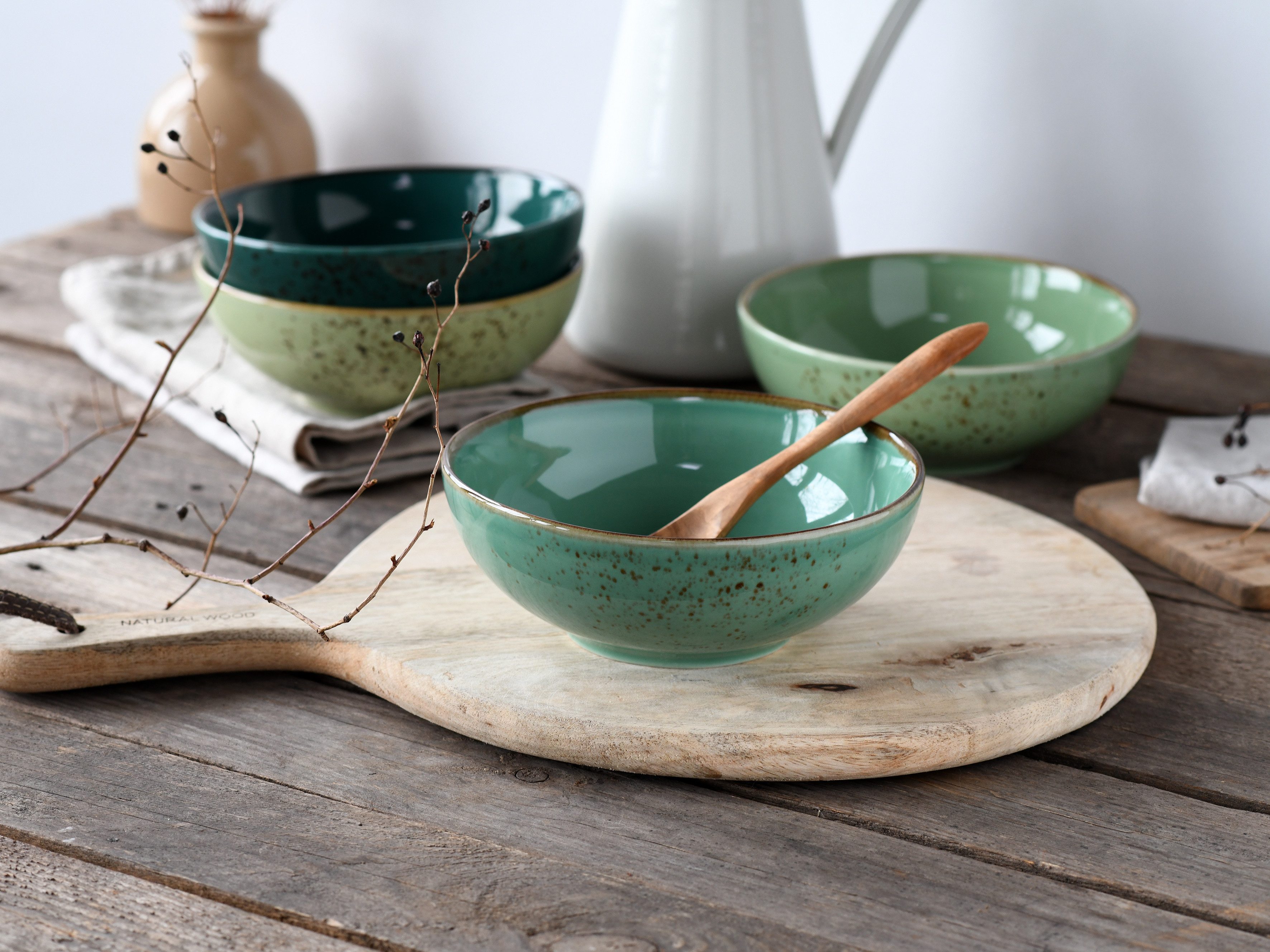 CreaTable Schale Nature Collection, Smoothie Bowl 4-tlg, Steinzeug, (Set, 4-tlg), Handwerklicher Look, Vintage