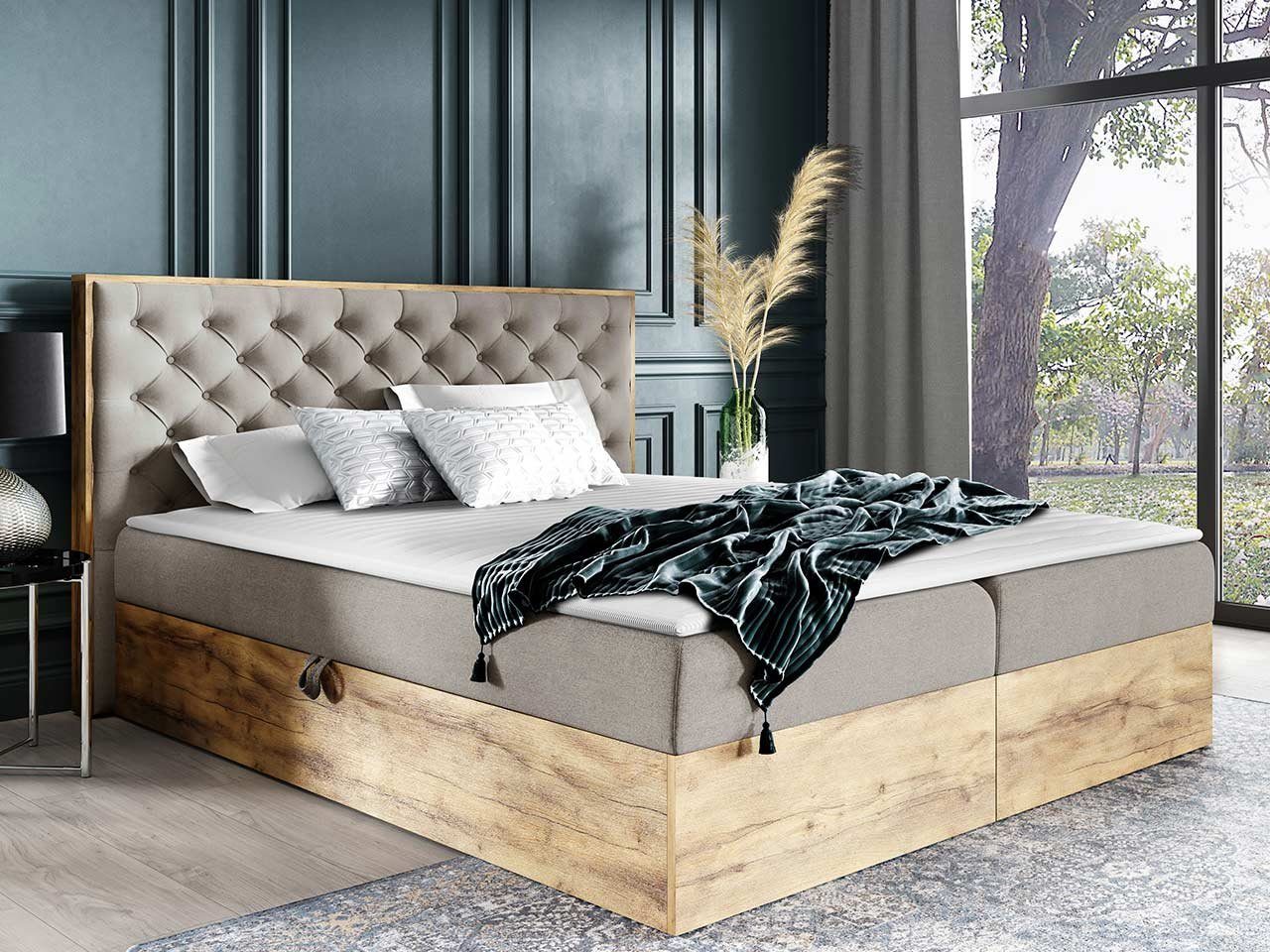 MIRJAN24 Boxspringbett Wood 3 (mit Hauptmatratze, günstig online kaufen