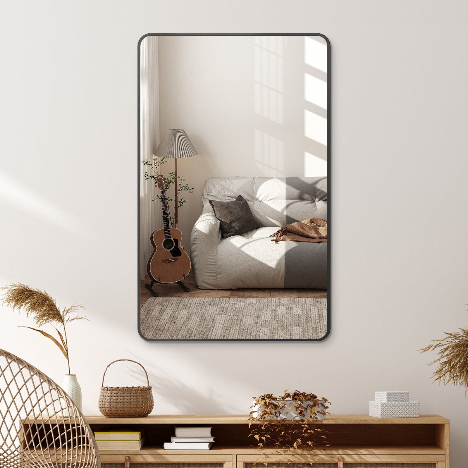 Hopibath Spiegel Flur Wandspiegel groß mit Alurahmen (Flurspiegel Garderobenspiegel, 120x70, 100x70, rechteckig), Vertikal und Horizontal möglich