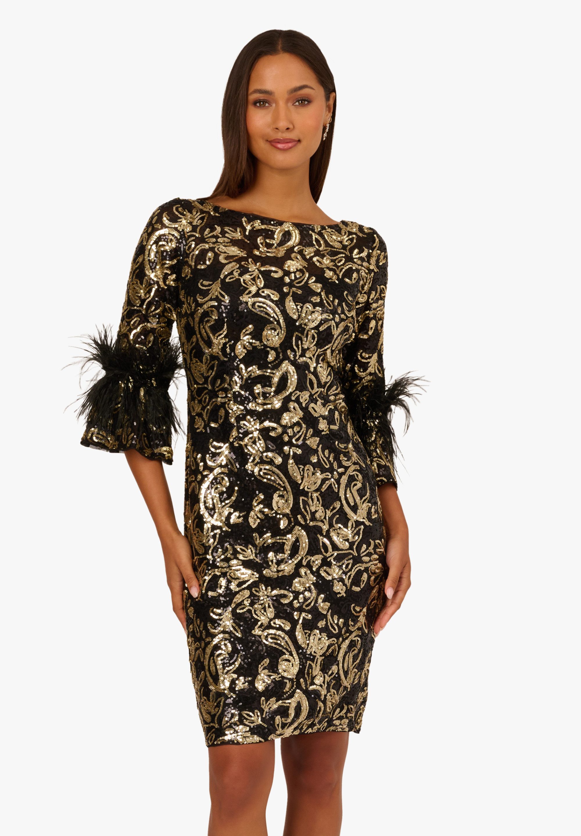 Adrianna Papell Abendkleid Sequin Embroidered Midi Dress Flügelärmel und Pailletten