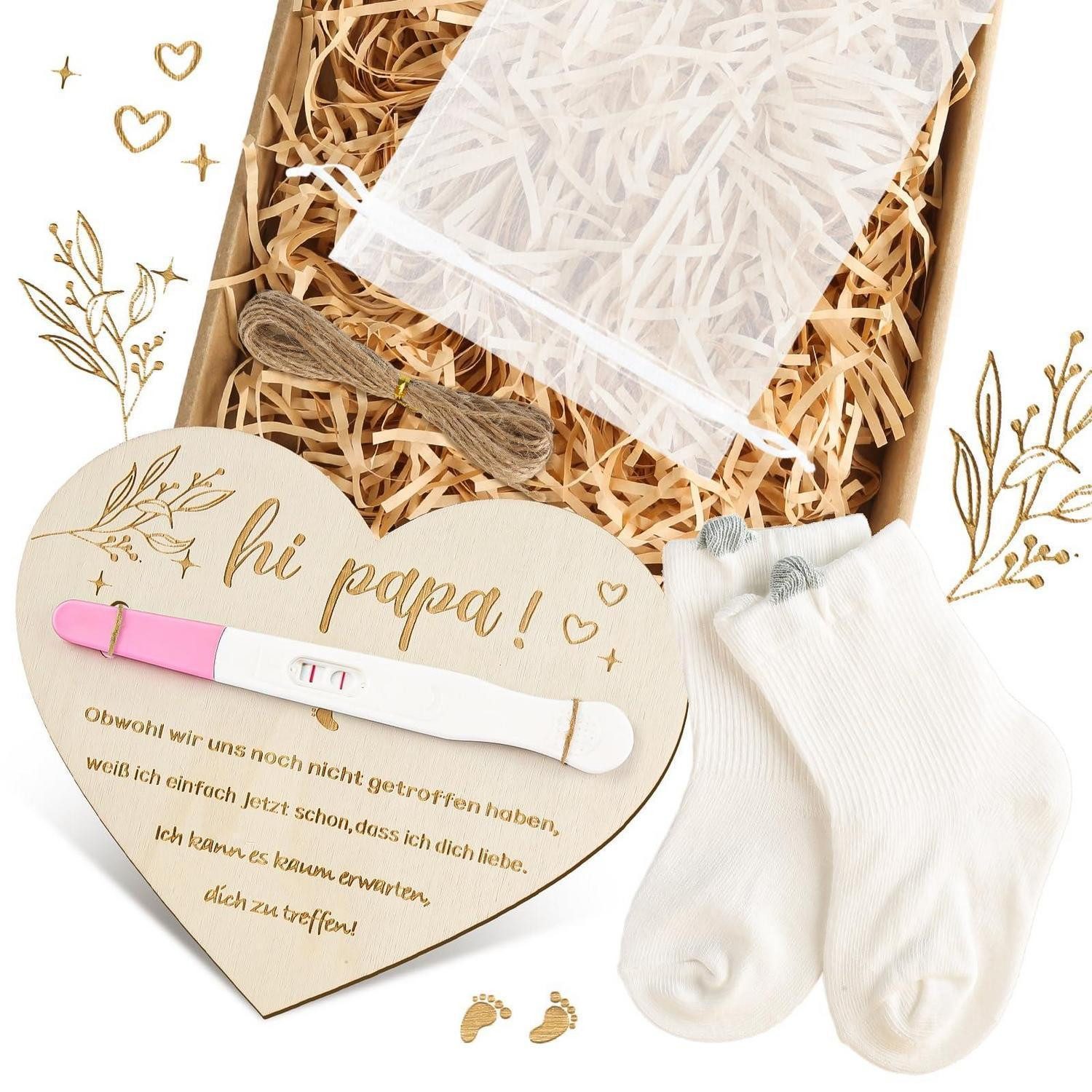 LuxusKollektion Geschenkbox Geschenkset Schwangerschaft Papa mit Babysocken Hi Papa