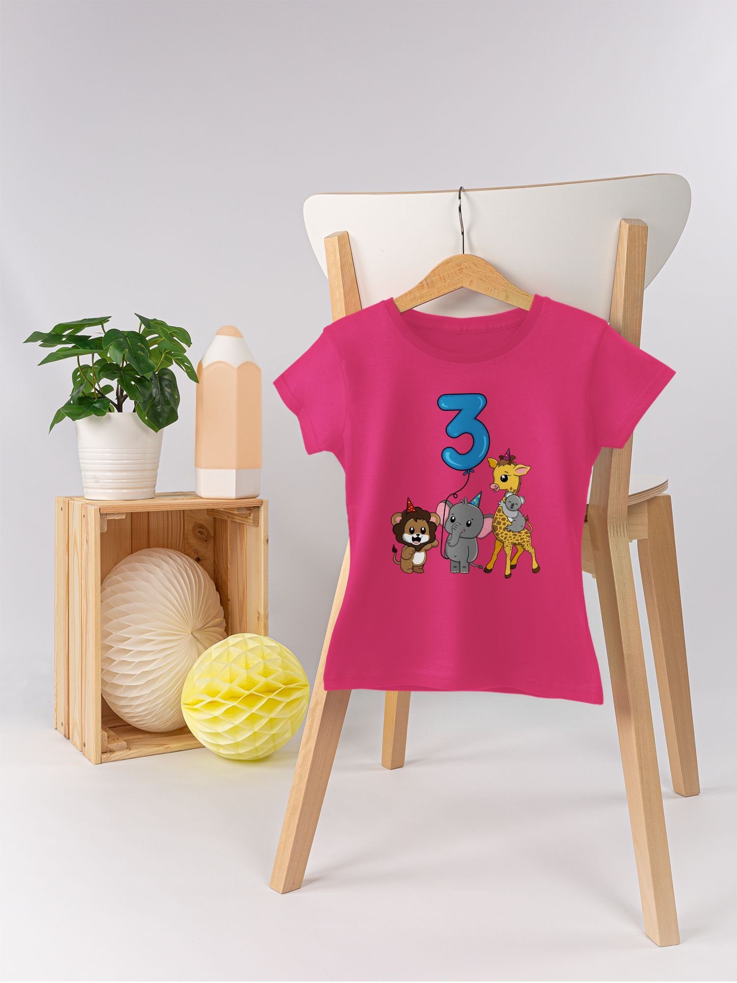 Dritter Fuchsia Tiere Shirtracer Ballon mit Geburtstag 2 3. T-Shirt