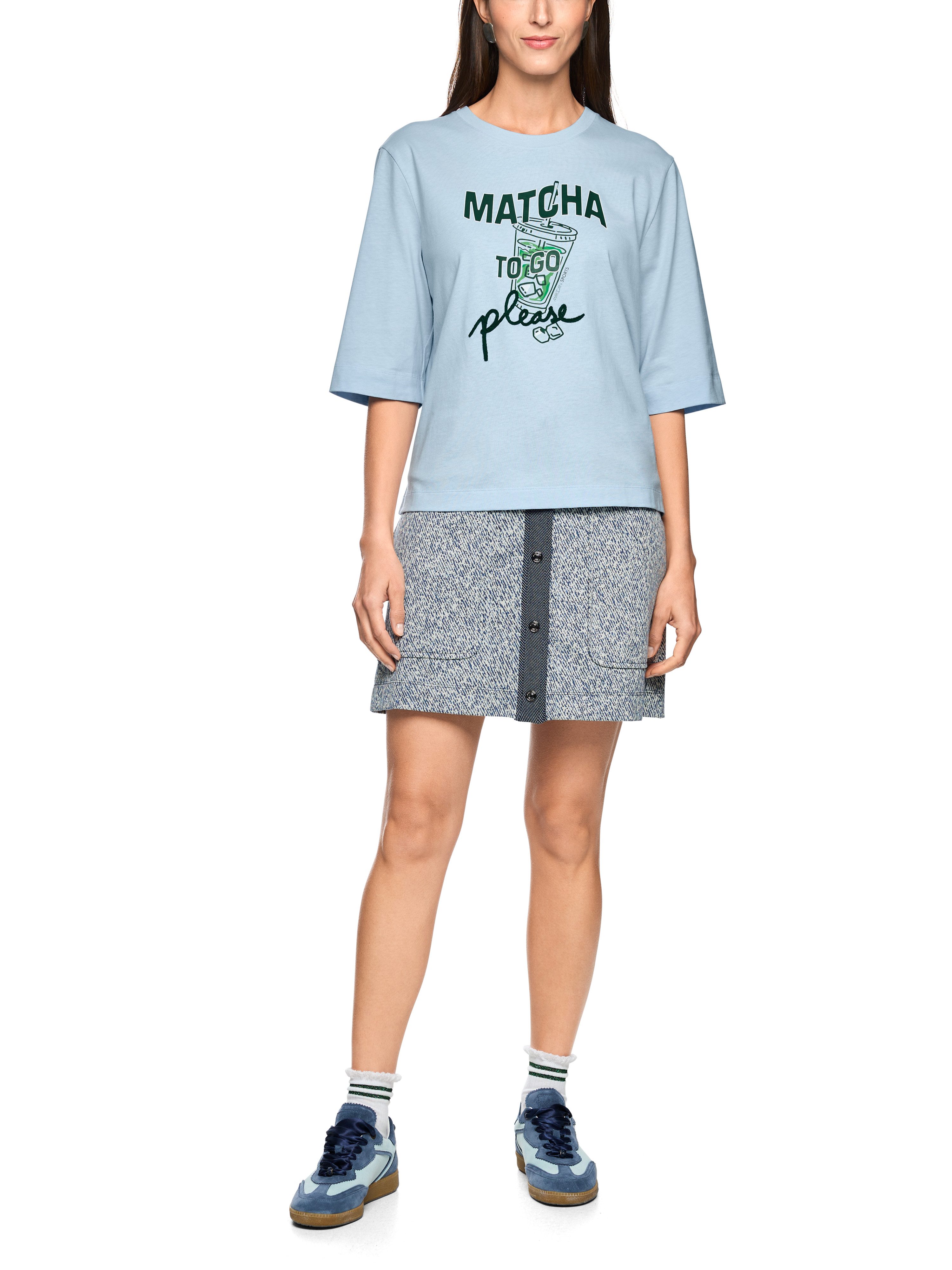 Marc Cain T-Shirt City Vibing Premium Damenmode mit Matcha-Print, weit geschnitten