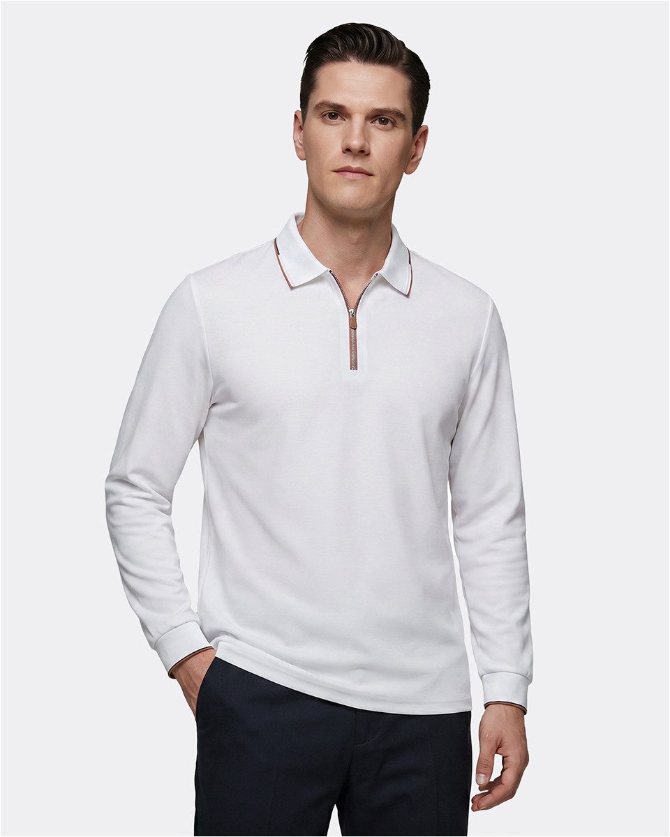 Allthemen Langarmshirt Langarm-Poloshirt mit Polokragen und Halbzip Herren Business-Stil