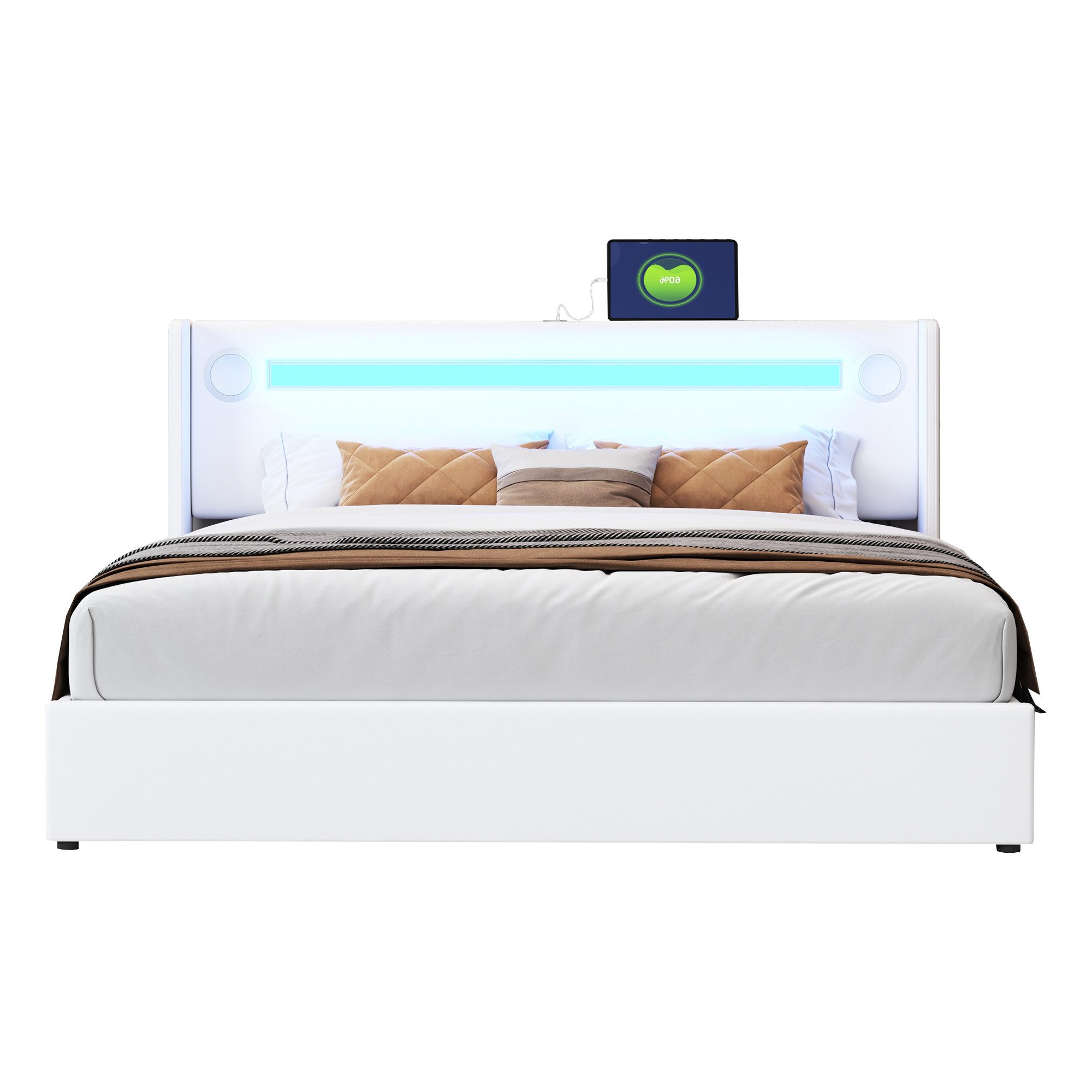 OKWISH Polsterbett mit LED-Lichtleiste, Bluetooth-Player und günstig online kaufen