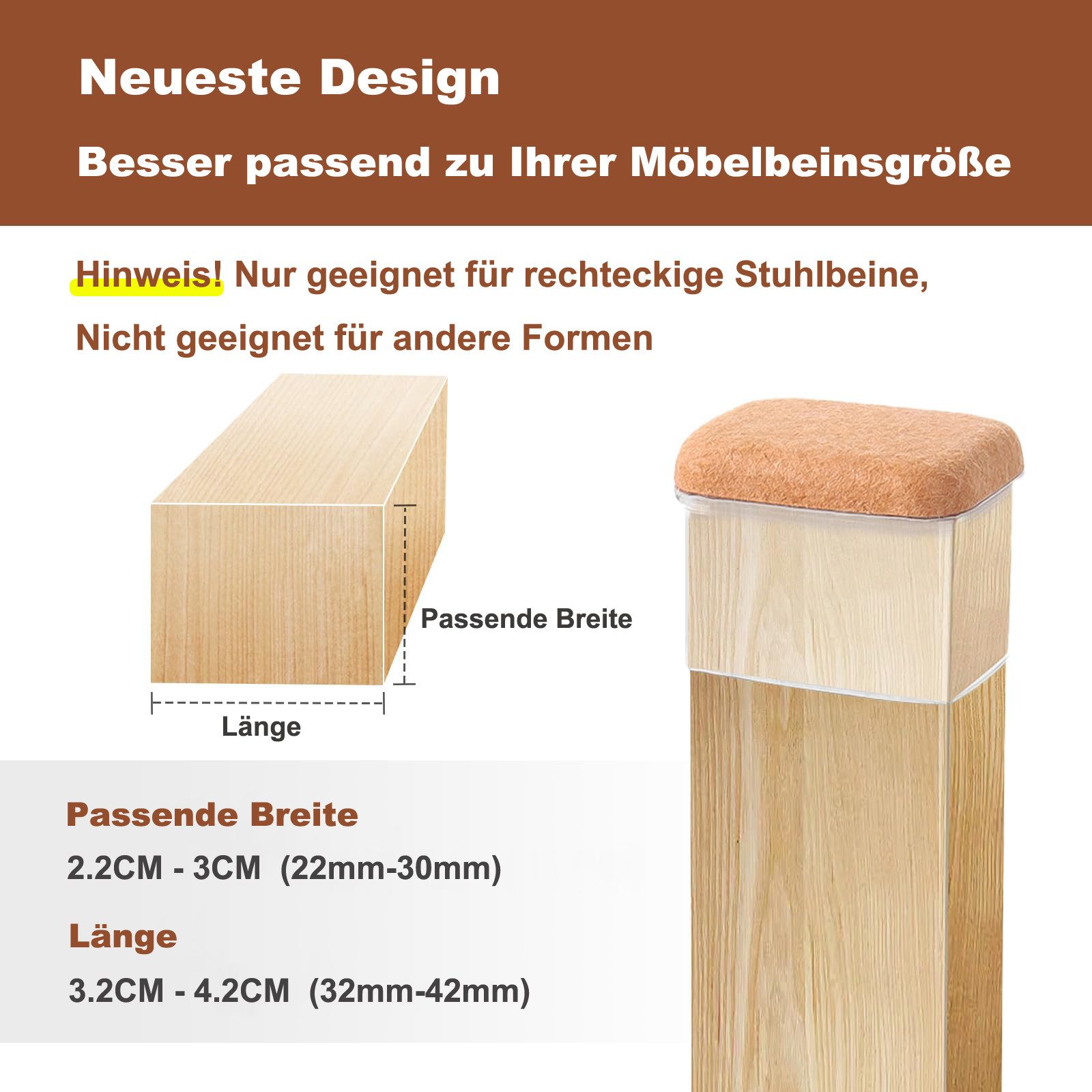 Coonoor Stuhlsocke 16er-Pack Rechteckige Stuhlbeinabdeckungen aus Silikon, (16 St), Bodenschutz für Stuhlbeine, Kratzschutz – Bild 2 von 5