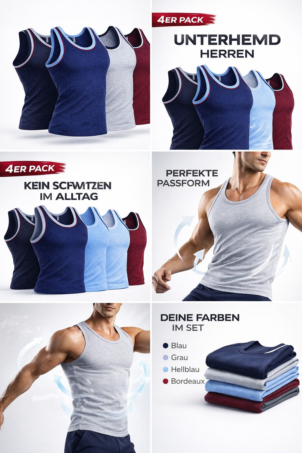 Fashionschmiede Unterhemd Herren Unterhemd 4er Pack Baumwolle Tank Top mela günstig online kaufen