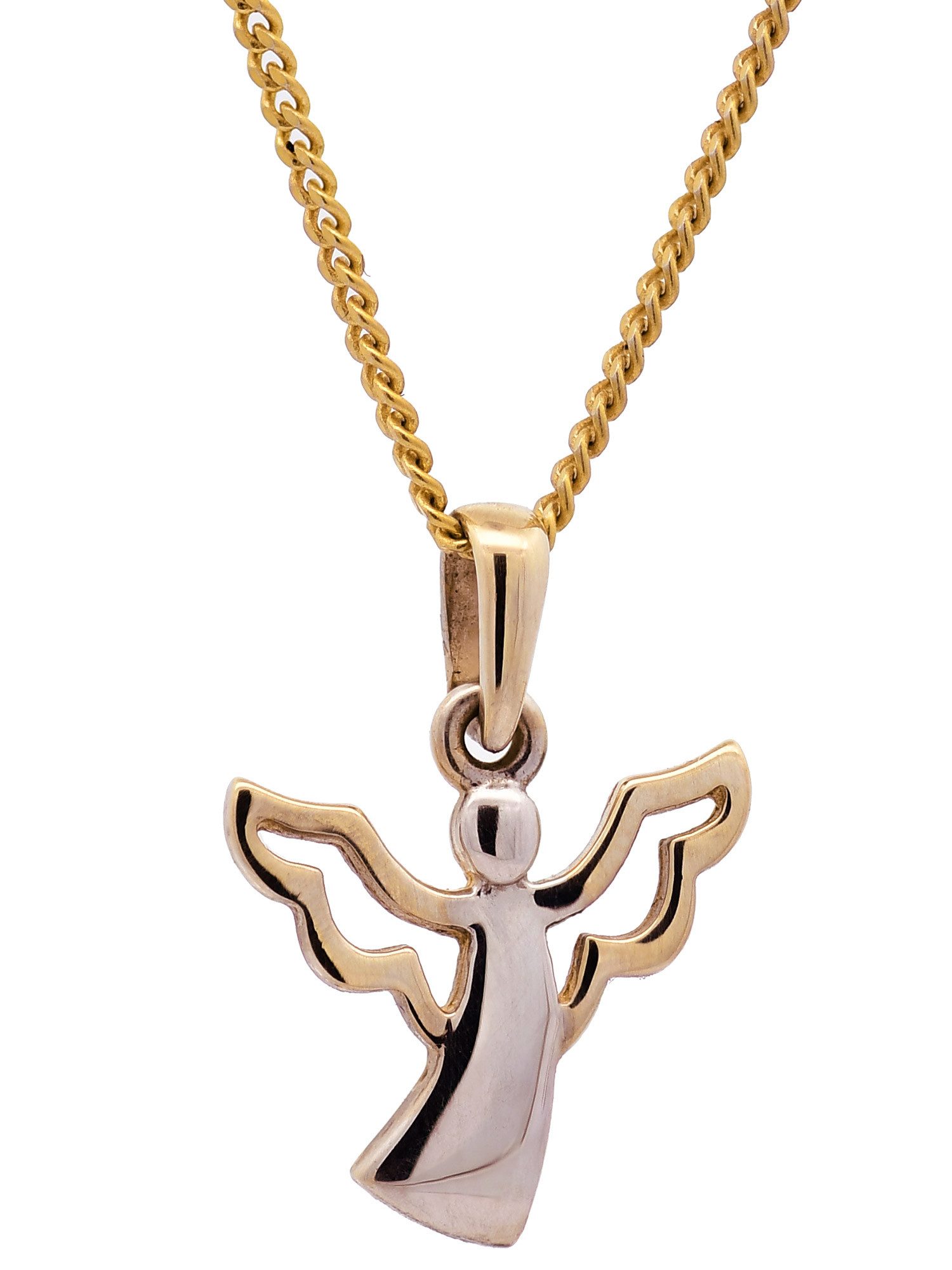 HOPLO Kreuzanhänger Anhänger Engel 333 Gold rhodiniert mit vergoldeter Silberkette 36 cm, Made in Germany