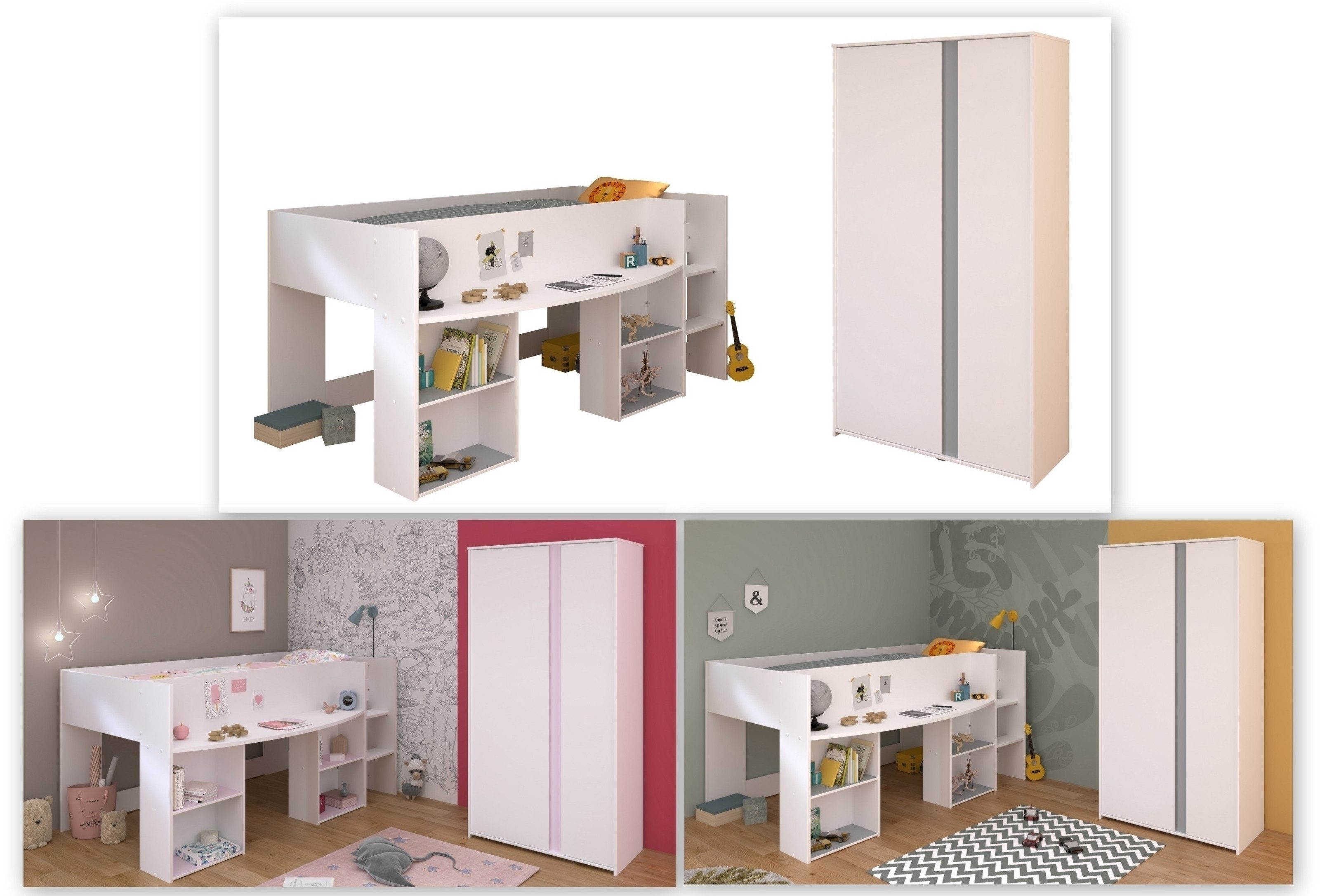 Jugendzimmer-Set mit Hochbett und Kleiderschrank