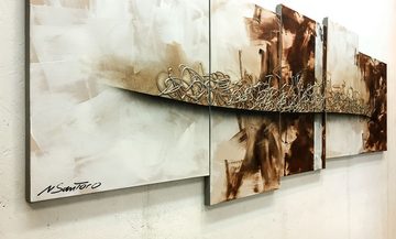 WandbilderXXL XXL-Wandbild Silver Wave 220 x 80 cm, Abstraktes Gemälde, handgemaltes Unikat