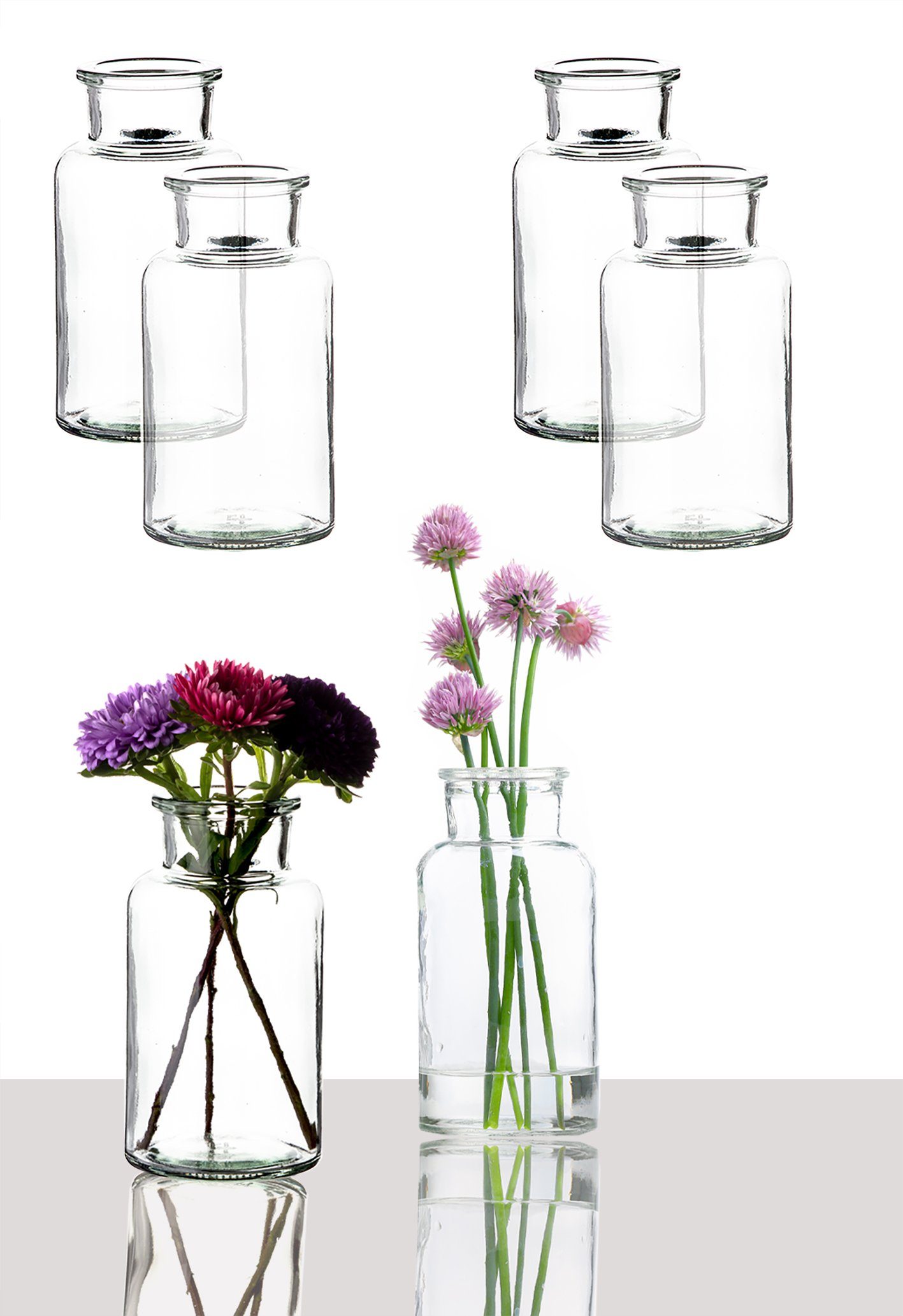 BigDean Tischvase 6x Blumenvase Ø 7 cm – Tischvase Glasvase für Blumen & Trockenblumen (6 St)