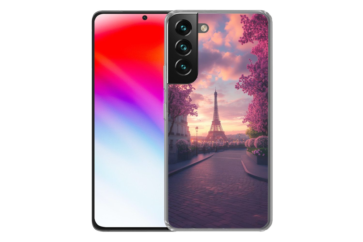 MuchoWow Handyhülle für Samsung Galaxy S22 Plus Eiffelturm - Paris - Rosa, Phone Case, Silikon, Schutzhülle Dünn
