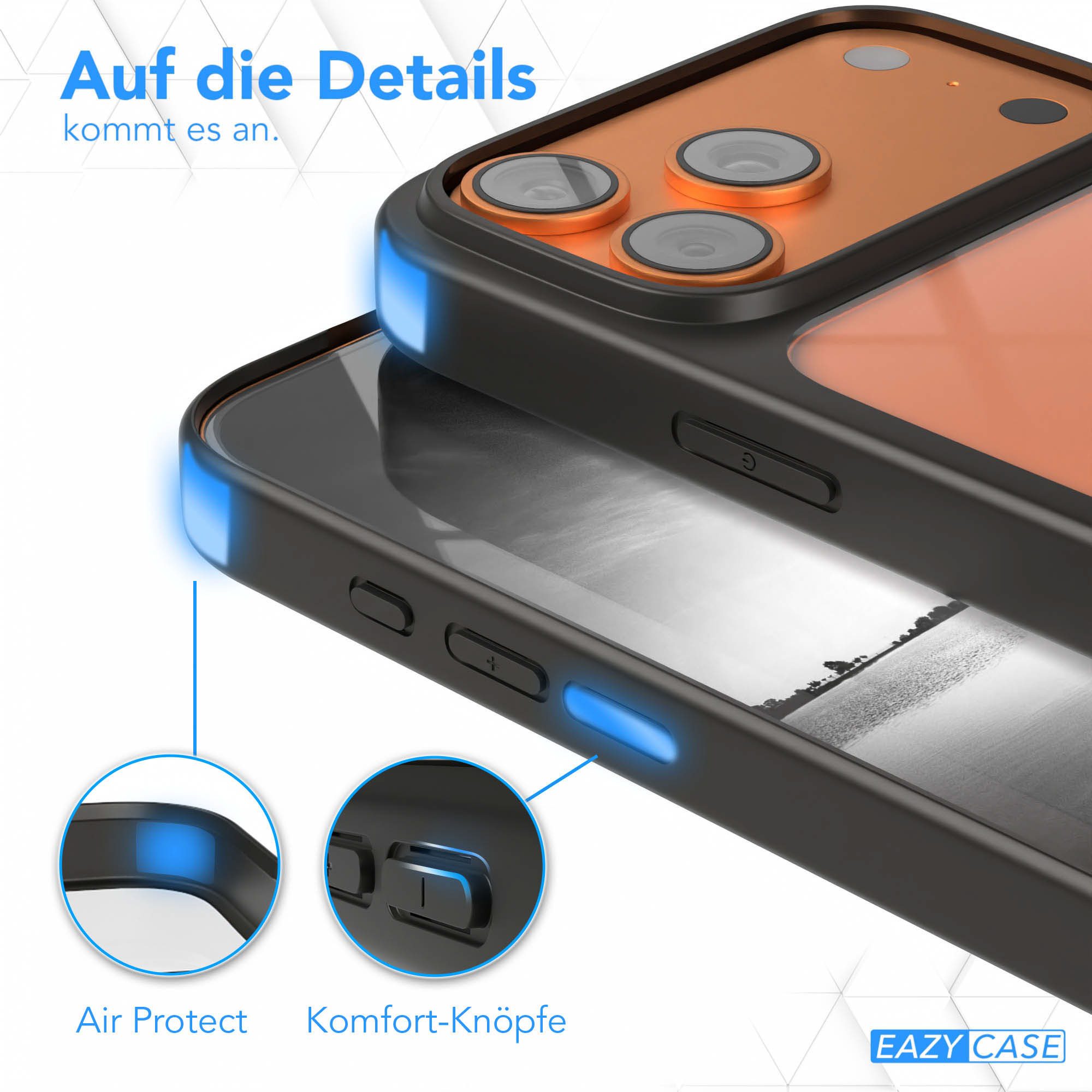 EAZY CASE Handyhülle Bumper Case für Apple iPhone 17 Pro Max 6,9 Zoll, Hülle Durchsichtig kratzfest Back Cover mit Displayschutz Schwarz – Bild 4 von 5