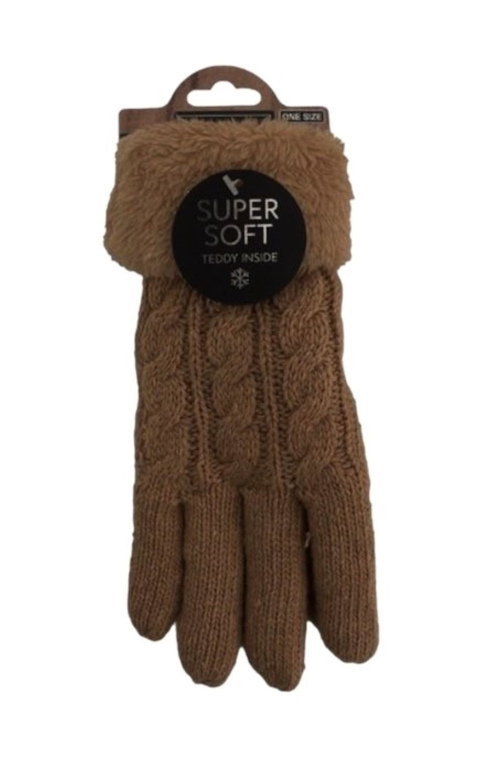 Antonio Strickhandschuhe Teddy Winterhandschuhe mit Strickmuster (Paar, Einzelne Handschuhe) Super Soft mit Strickoptik