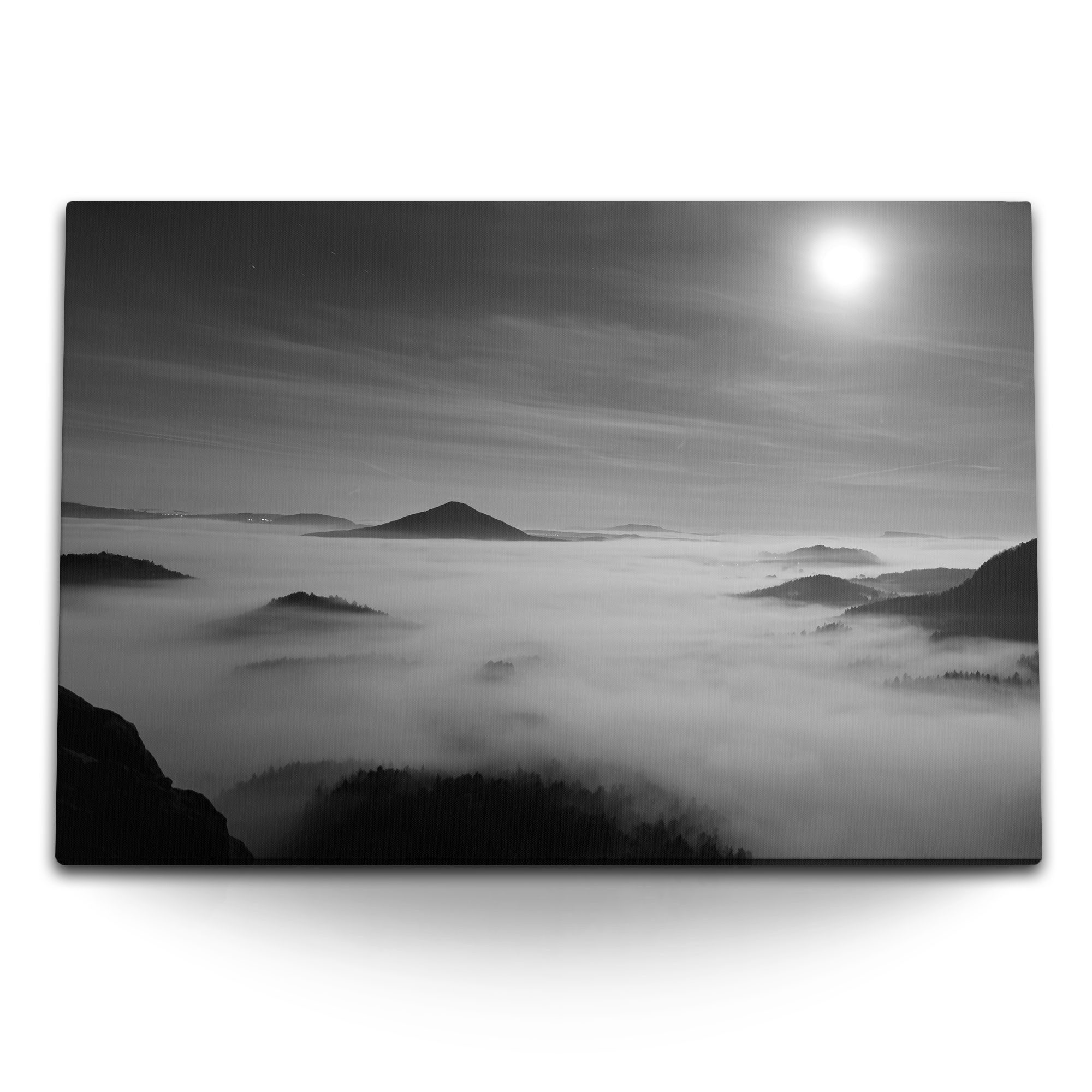 Sinus Art Leinwandbild 120x80cm Wandbild auf Leinwand Schwarz Weiß Fotografie Berge über den, (1 St)