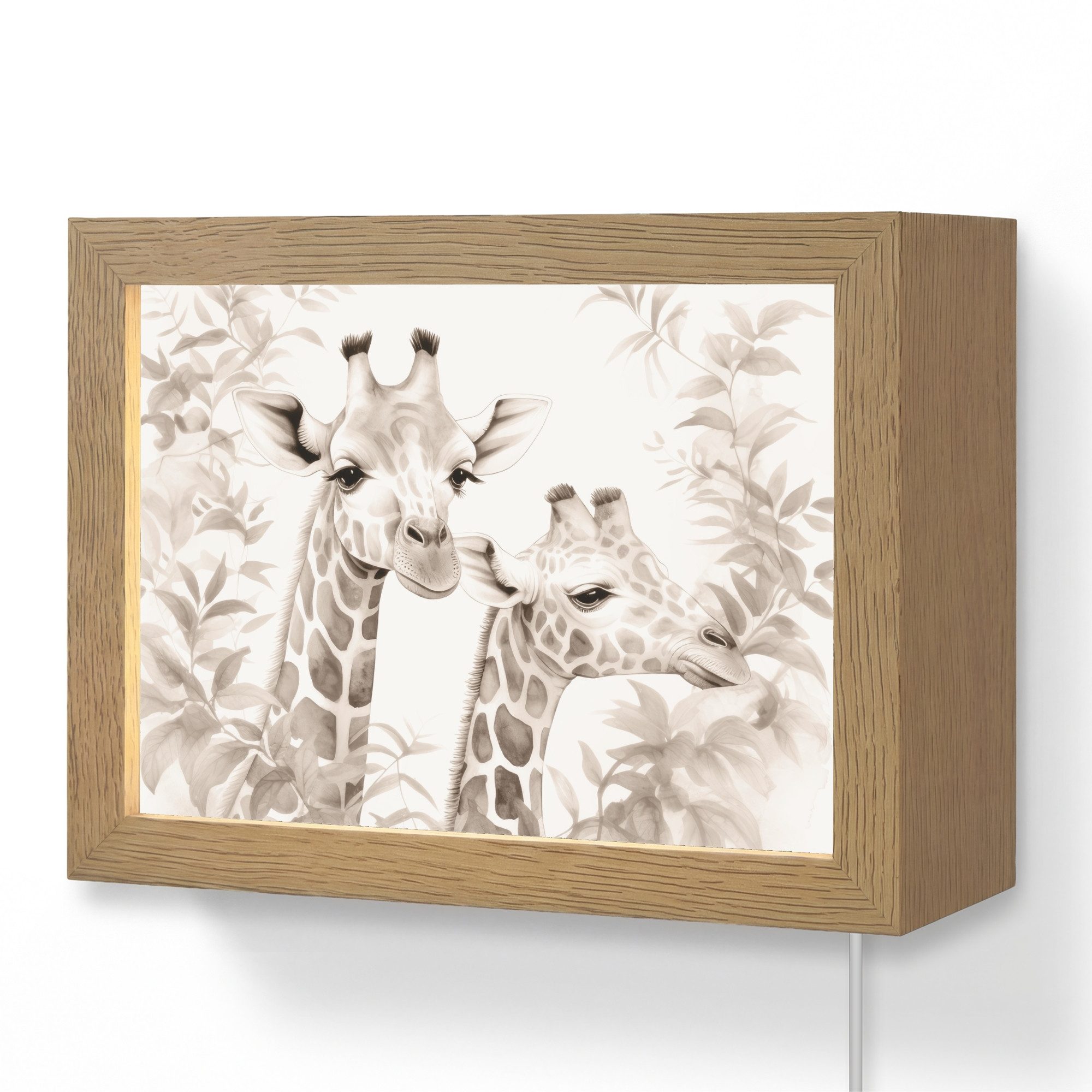 OnlyWow Wandleuchte Lightbox Giraffe - Blätter - Braun - Dschungel - Kind - Mädchen, Dimmbar, Farbwechsel, LED, Warmweiß, Kaltweiß, Neutralweiß Einstellbar, Wandlampe Innen, Dimmbar, mit Kabel, LED, Modern, Kinder