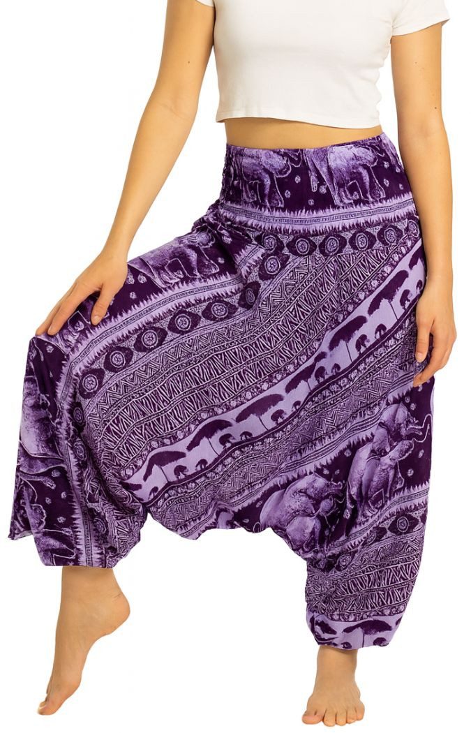 PANASIAM Haremshose Aladinhose Chang Haremshose aus 100% natürlicher Viskose Pumphose auch als Overall tragbar Damen bequeme Freizeithose Pluderhose