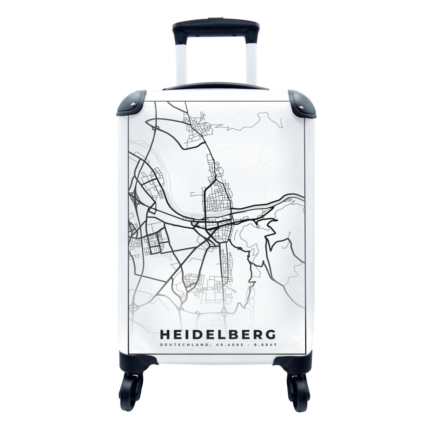 MuchoWow Handgepäckkoffer Heidelberg Stadtplan, 4 Handgepäck rollen, für Reisetasche - Trolley, mit Ferien, Rollen, Karte - Reisekoffer