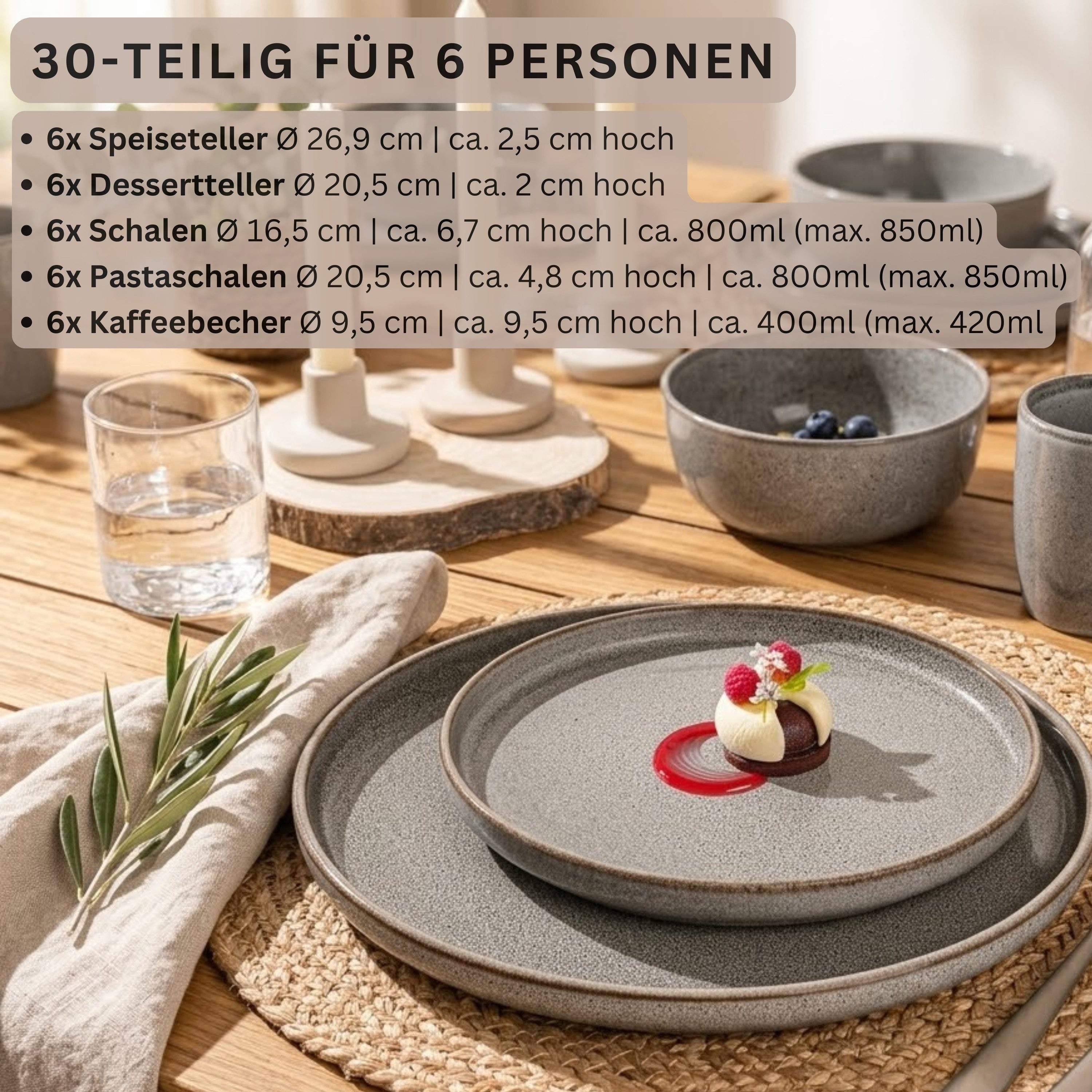 SÄNGER Tafelservice Kairo (30-tlg), 6 Personen, Steingut, Kombiservice Kairo Graphit, Handmade, VALUE COLLECTION