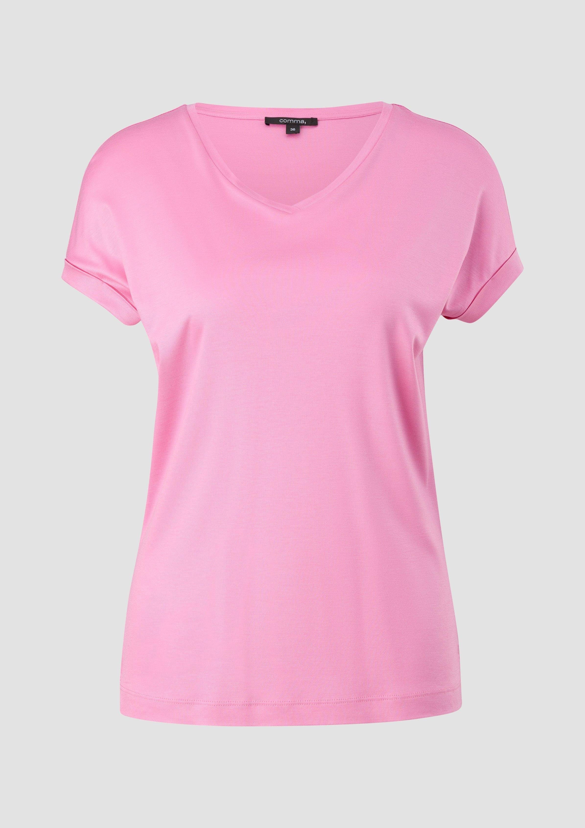 aus Kurzarmshirt Logo Comma Viskosestretch rosa Shirt