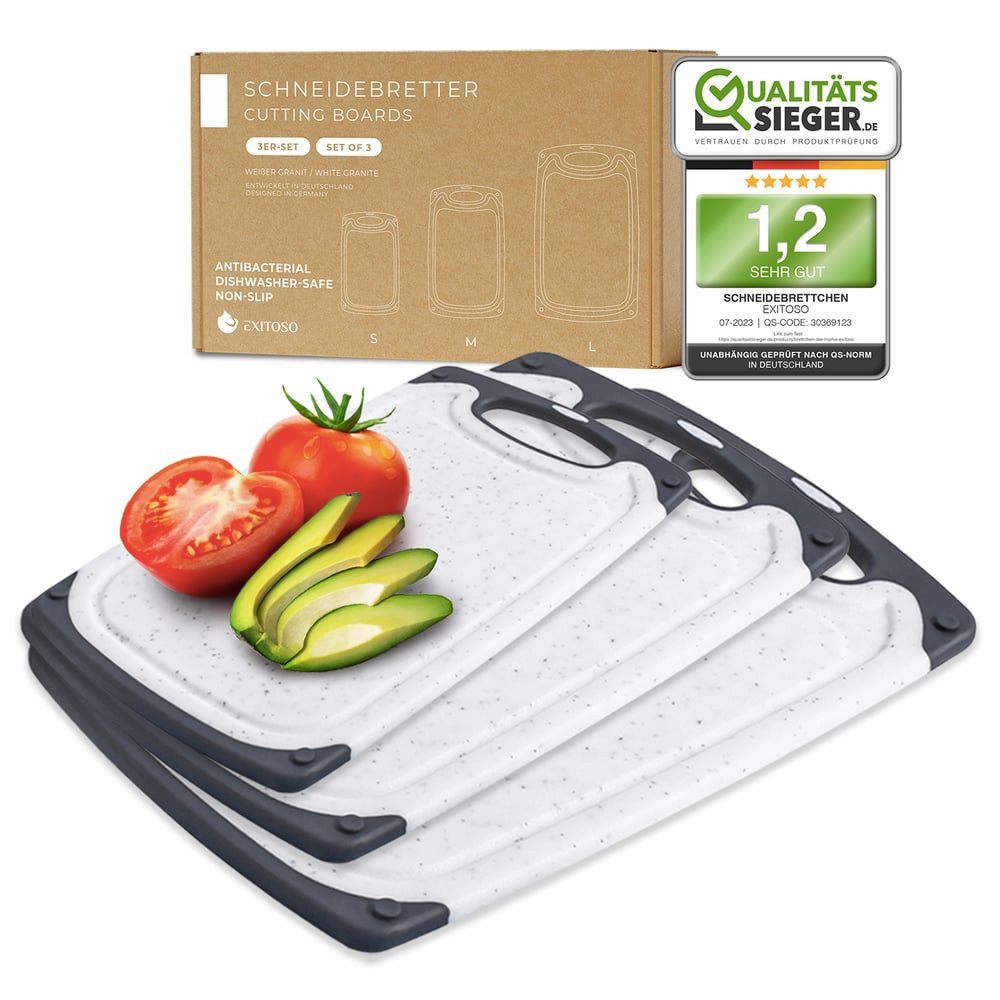 Exitoso Schneidebrett 3er-Set, Kunststoff, (3-St), mit praktischer Saftrille, spülmaschinenfest