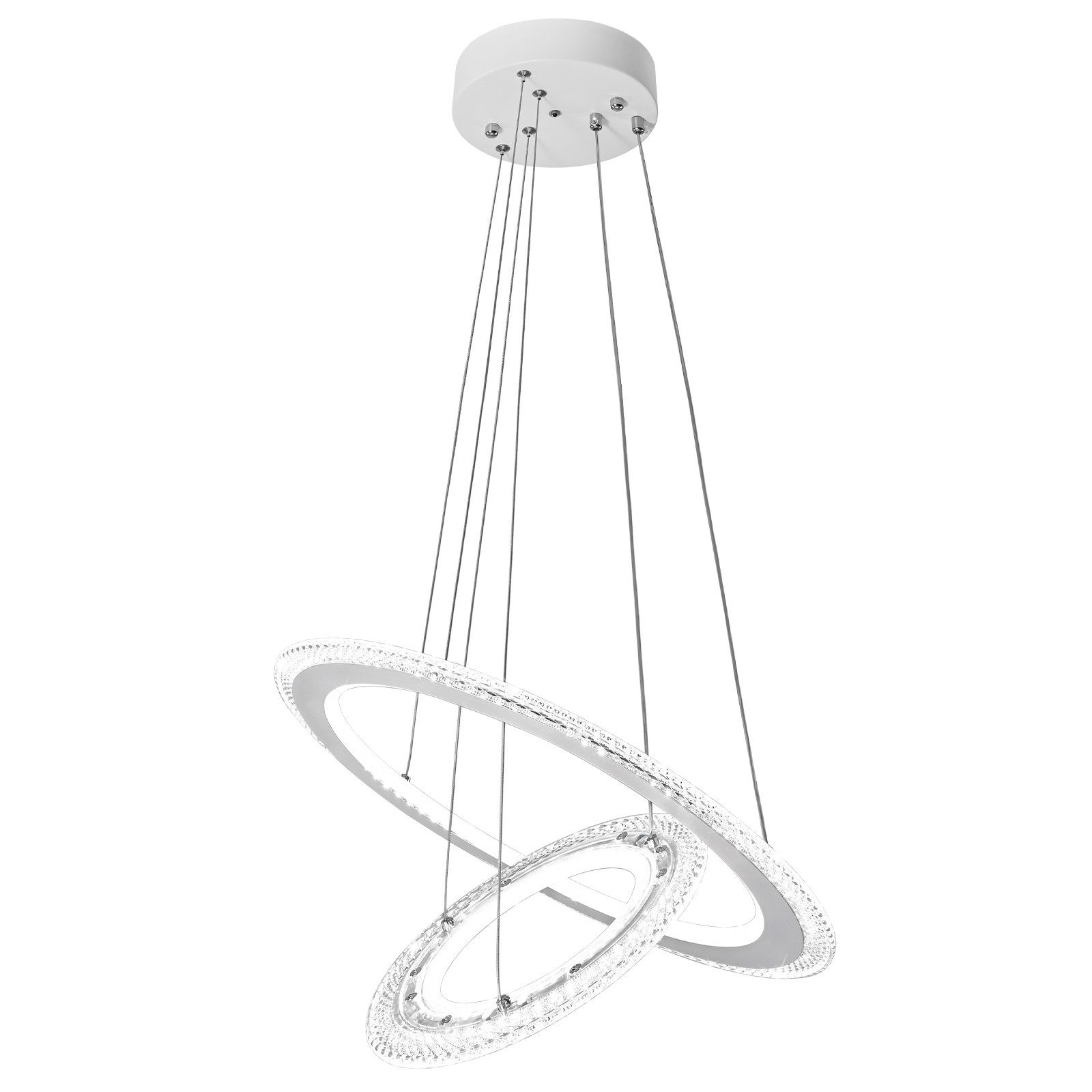 UISEBRT LED Pendelleuchte Hängeleuchte Modern Kristall Kronleuchter Hängelampe Höhenverstellbar, 2/3 Ring Deckenlampe Acryl Leuchte für Wohnzimmer Kaltweiß ohne Fernbedienung | Pendelleuchten