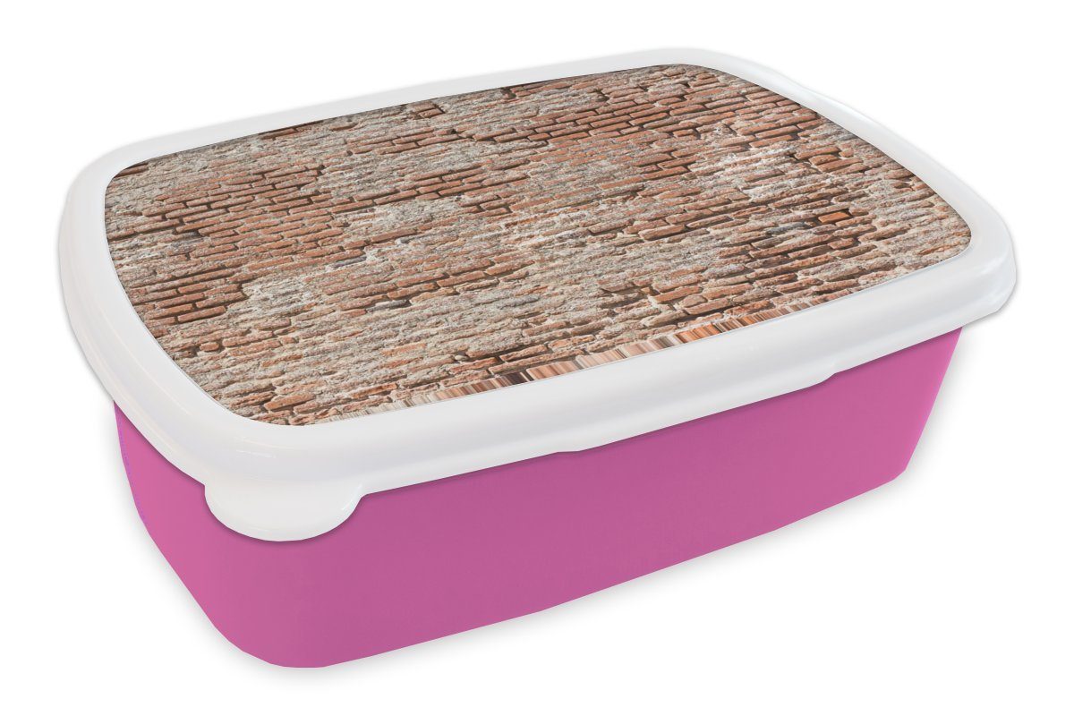 Mädchen, Lunchbox Brotdose - Stein Kunststoff Erwachsene, Kunststoff, Snackbox, rosa für MuchoWow - Ziegel Brotbox Mauer, Kinder, (2-tlg),