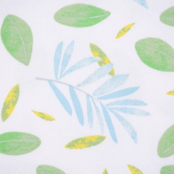 SCHÖNER LEBEN. Stoff Baumwolljersey Jersey Blätter Palmzweige weiß grün blau 1,45m Breite, allergikergeeignet