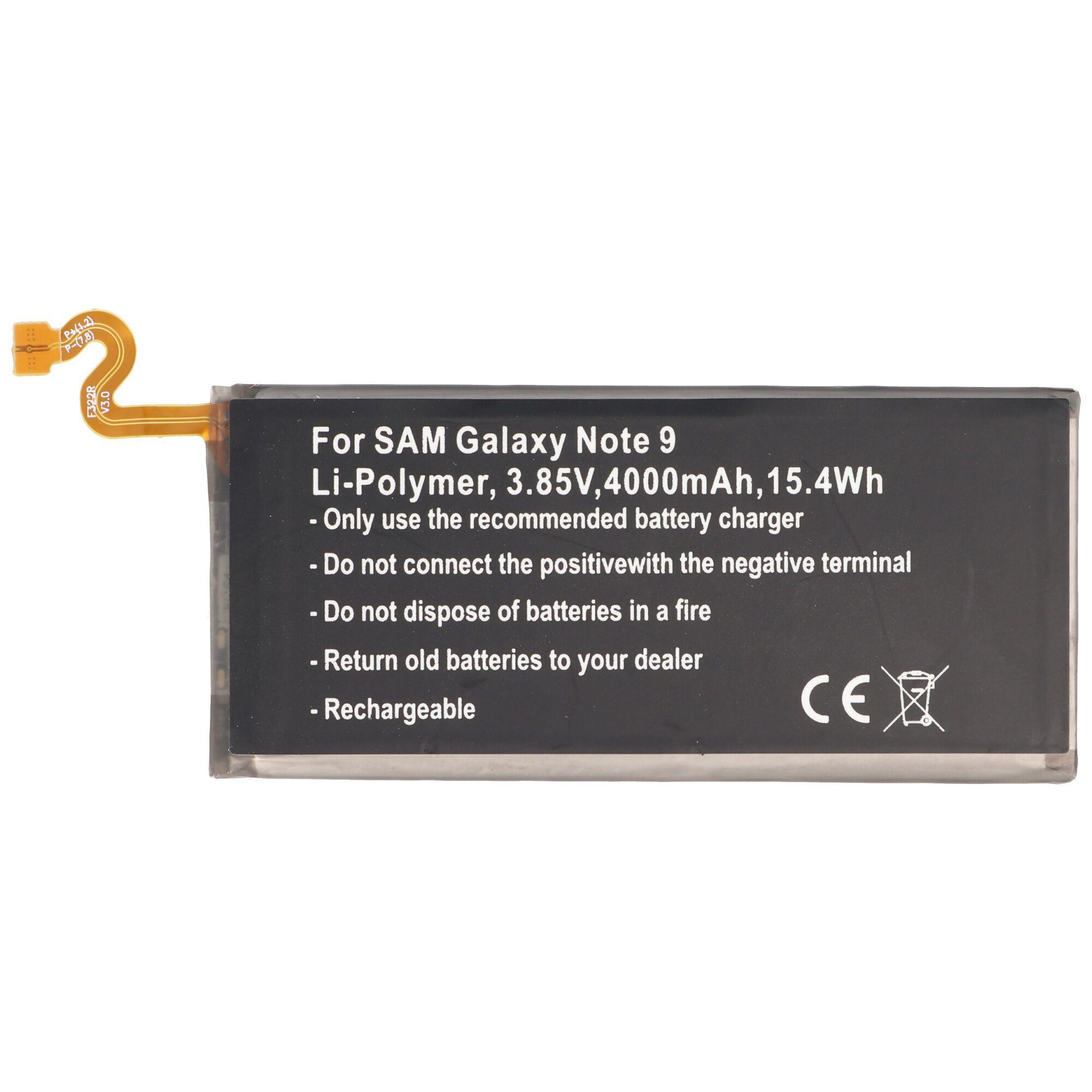 Akku passend für Samsung Galaxy Note 9, Li-Polymer, 3,85V, 4000mAh, 1 Akku