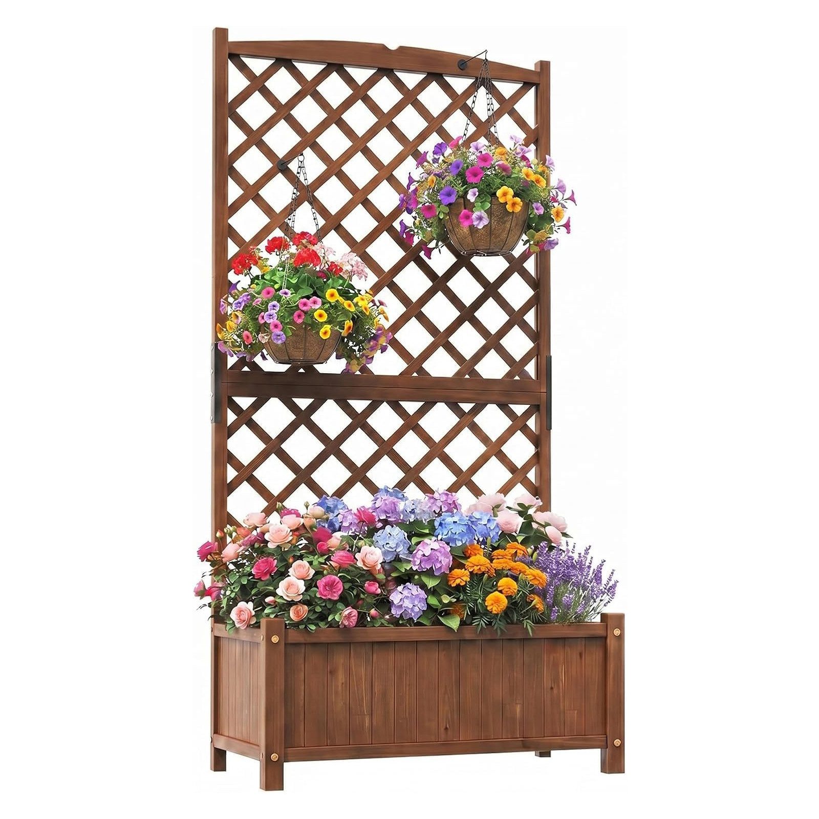 KOMFOTTEU Blumenkasten Hochbeet, mit Rankgitter, 90x44,5x180,5 cm