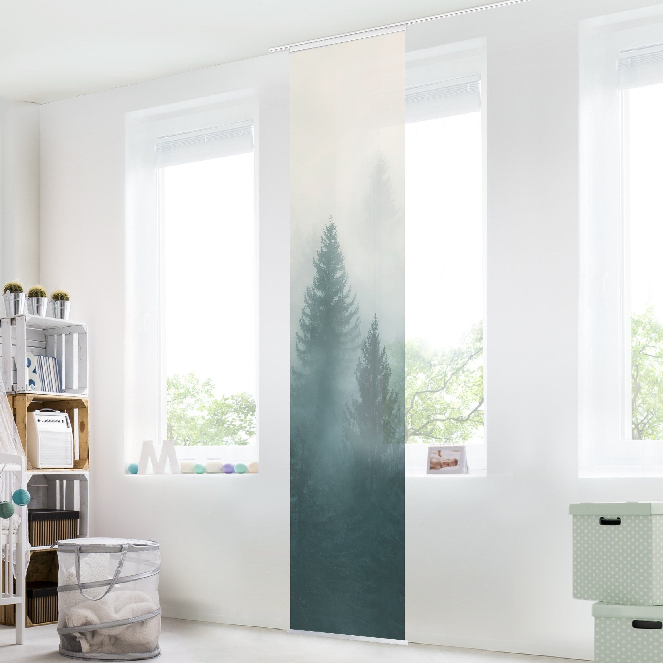 Bilderdepot24 Schiebegardine modern Flächenvorhang blickdicht Nadelwald günstig online kaufen