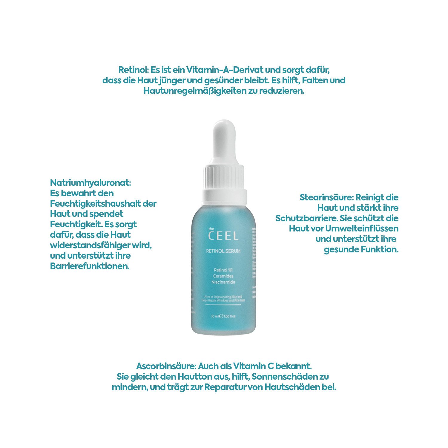THE CEEL Anti-Falten-Serum Retinol Pflegeserum-esichtsserum Anti Aging Hautpflege Falten, Anti-Aging Retinol Pflege gegen Falten 30ml