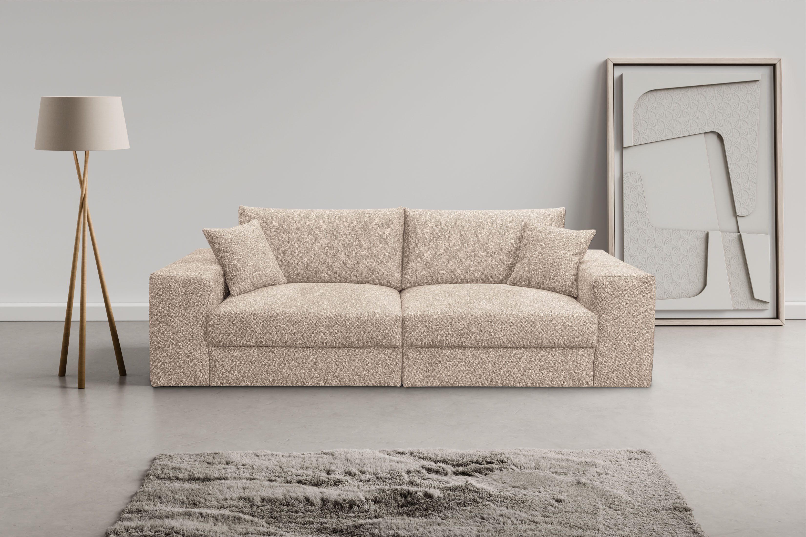 WERK2 Big-Sofa Rozzana Mega Sofa mit viel Platz, aktuelle Bezüge. Breite 246cm, mit losen Rückenkissen, gemütlich, in Cord, Breitcord und Plüsch Bezug