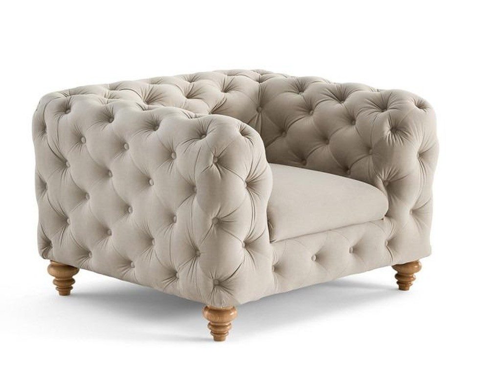 JVmoebel Chesterfield-Sessel Beiger Chesterfield Sessel Kapitonierung Designer-Sessel Stoff (1-St), Made in Europa