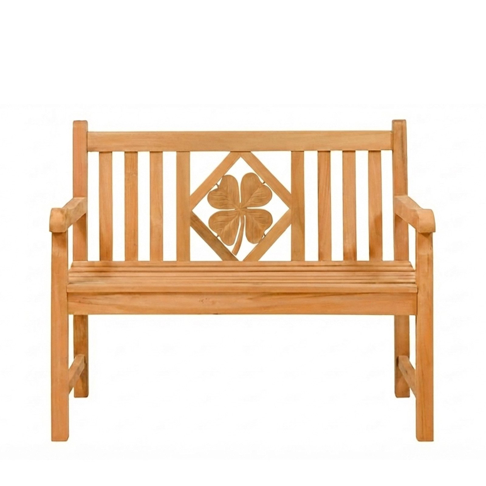Endorphin Gartenbank Premium Teak Gartenbank 120 cm „Modell Raute“ mit Motiv Kleeblatt