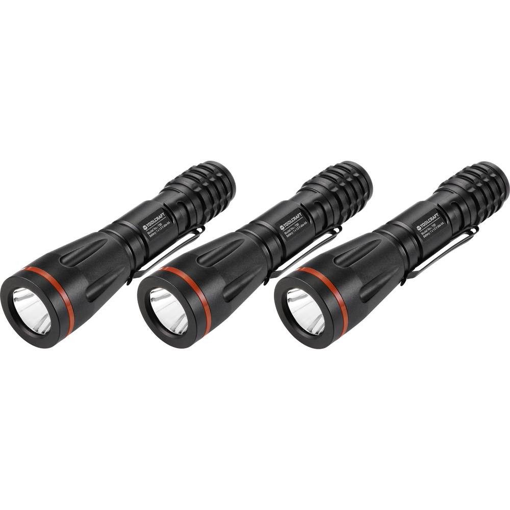 TOOLCRAFT Taschenlampe 3er Set LED-TASCHENLAMPE TO-7566324, mit Gürtelclip