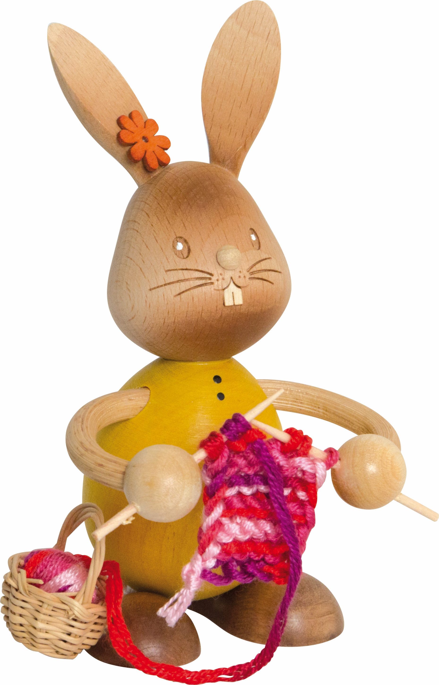 Kuhnert Osterhase Kuhnert Stupsi Hase mit Strickzeug, Erzgebirgische Holzkunst
