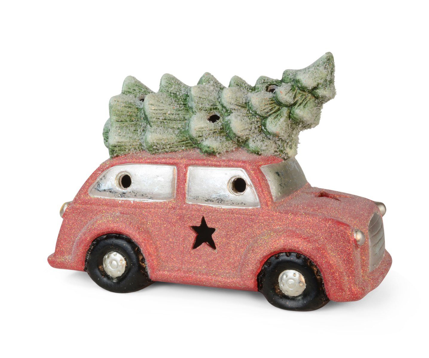 RIFFELMACHER & WEINBERGER Christbaumschmuck LED Deko-Auto mit Tannenbaum, Keramik Rot Grün