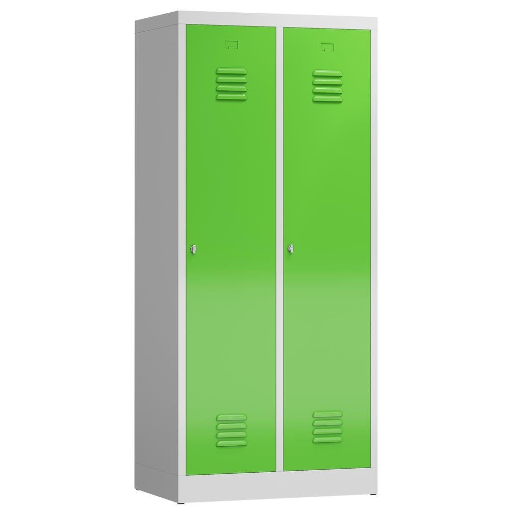 Steelboxx Spind ClassiX Garderobenschrank, 2 Abteile mit S/W-Trennung, 1800 x 800 x (1-St) Komplett verschweißt und montiert keine Montage erforderlich Korpus: RAL 7035 Lichtgrau/ Türen: Grün | Lichtgrau