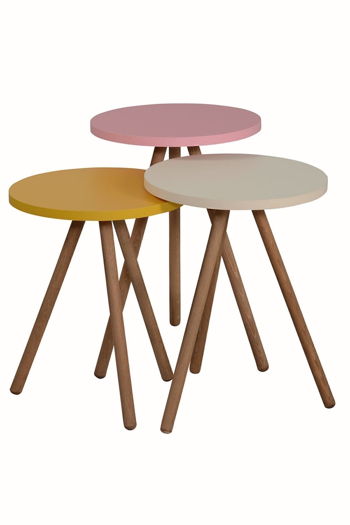 en.casa Couchtisch (3-St), 3er-Set runde Beistelltische 34 x 34 cm Spanplatte Gelb 89866695