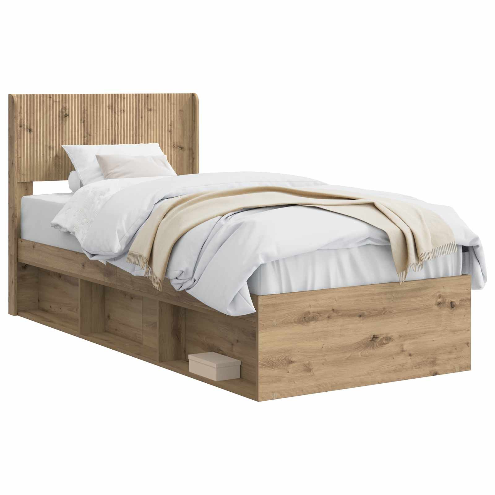 Bett Bettgestell mit Stauraum und Kopfteil Artisan-Eiche 90 x 190 cm