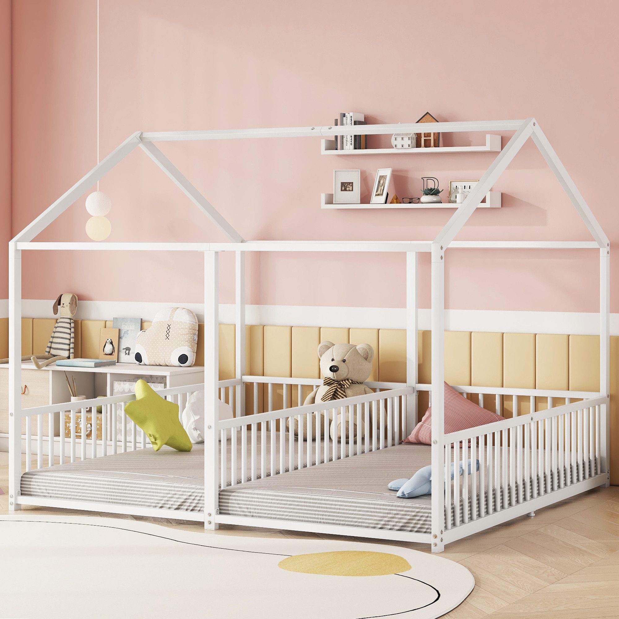 Merax Kinderbett (Eisenrahmen, 1-tlg., Jugendbett Hausbett Kinderhaus Boden günstig online kaufen